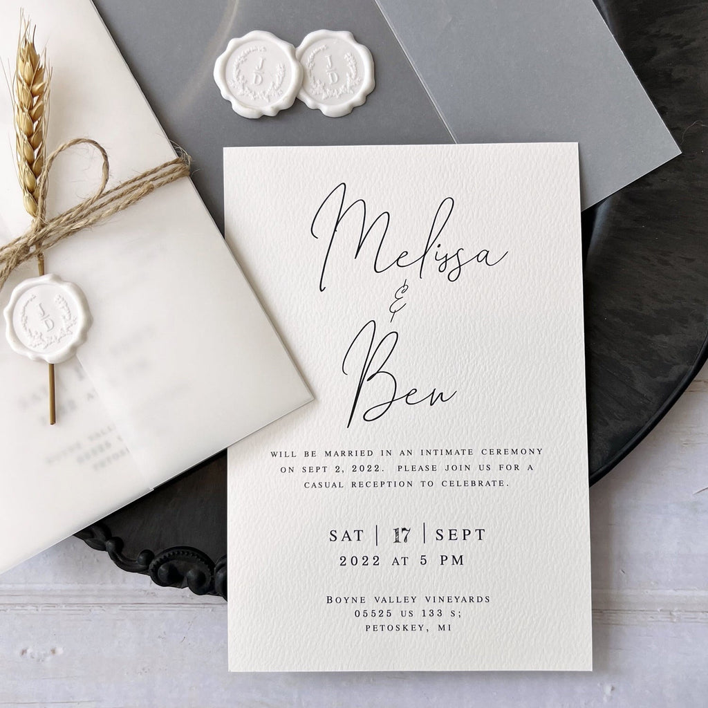 Customized Vellum Wedding Invitations with Wheat and Seals, Vellum Jacket, 5 x 7 inches Picky Bride 