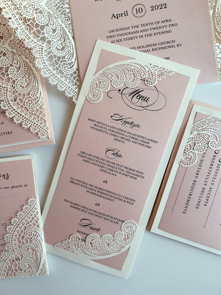 Elegant Blush Pink Lace Wedding Invitation Suite with Customized Wax Seal, Envelopes Addressing Wedding Ceremony Supplies Picky Bride 