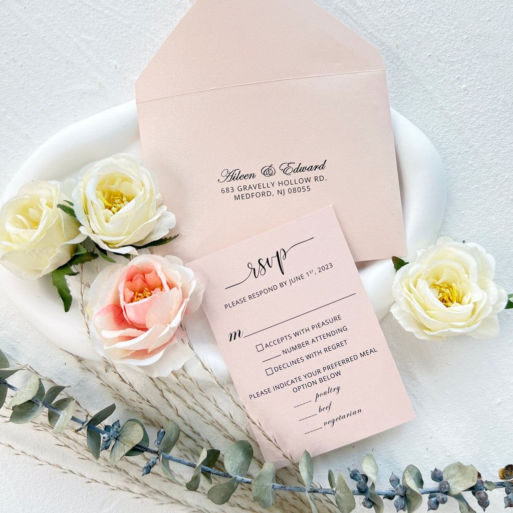 Elegant Blush Pink Wedding Invitation Suite, Wedding Ceremony Program with RSVP, Semi-Transparent Wedding Ceremony Supplies Picky Bride 