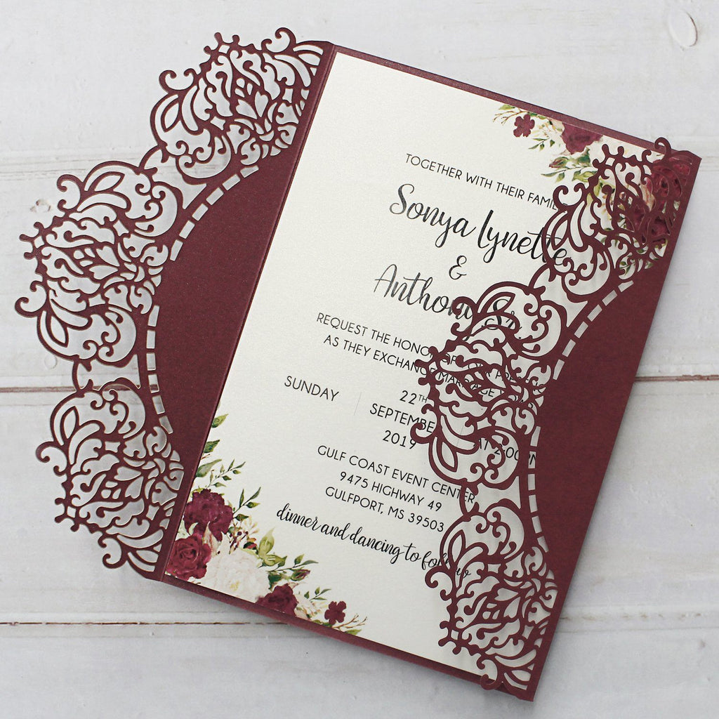 Elegant Burgundy Lace Wedding Invitation, Bridal Shower Invitation Picky Bride 