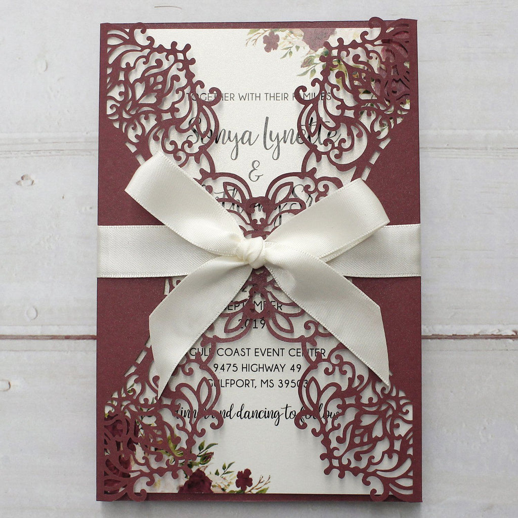 Elegant Burgundy Lace Wedding Invitation, Bridal Shower Invitation Picky Bride 