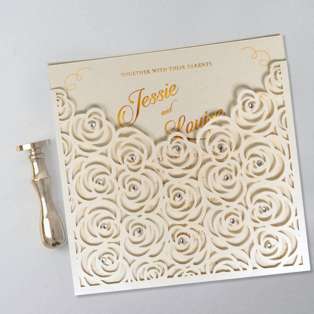 Elegant Floral Pocket Wedding Invite Cards for Rose Wedding Theme Picky Bride 