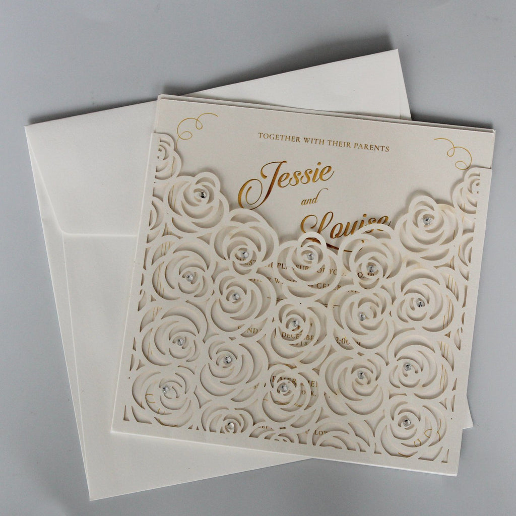 Elegant Floral Pocket Wedding Invite Cards for Rose Wedding Theme Picky Bride 