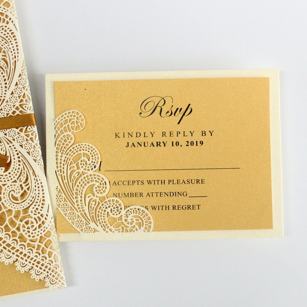 Elegant Golden Invitations for Wedding Vintage Invitations with RSVP Cards Picky Bride 
