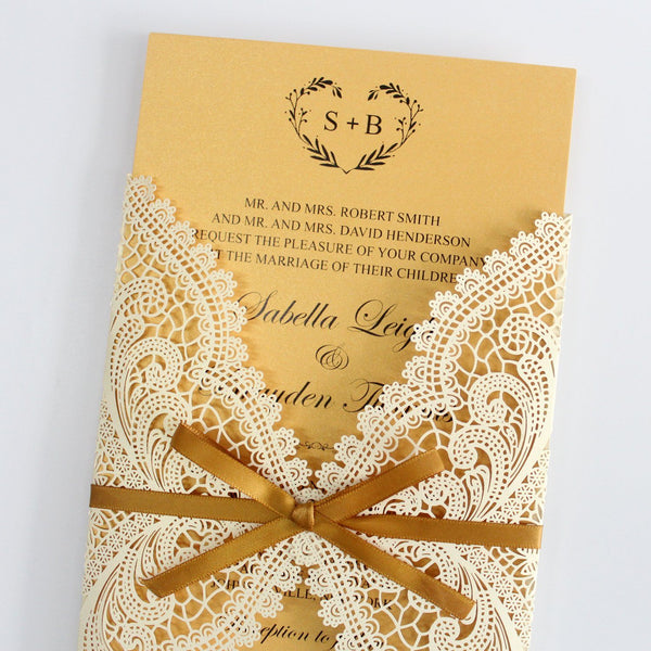 Elegant Golden Invitations for Wedding Vintage Invitations with RSVP Cards Picky Bride 