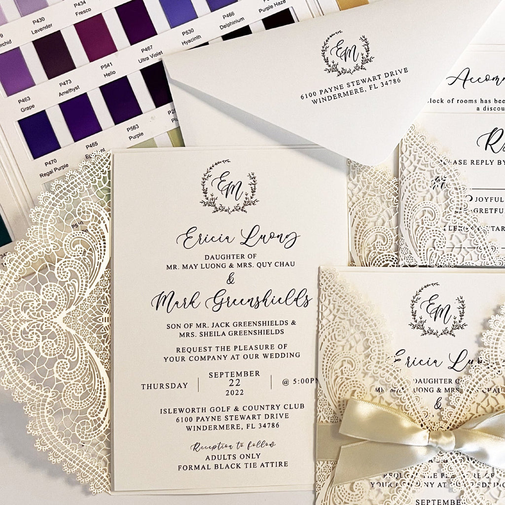 Elegant Lace Wedding Invitation Set Customized Wedding Cards with Lace Wraps Wedding Ceremony Supplies Picky Bride 