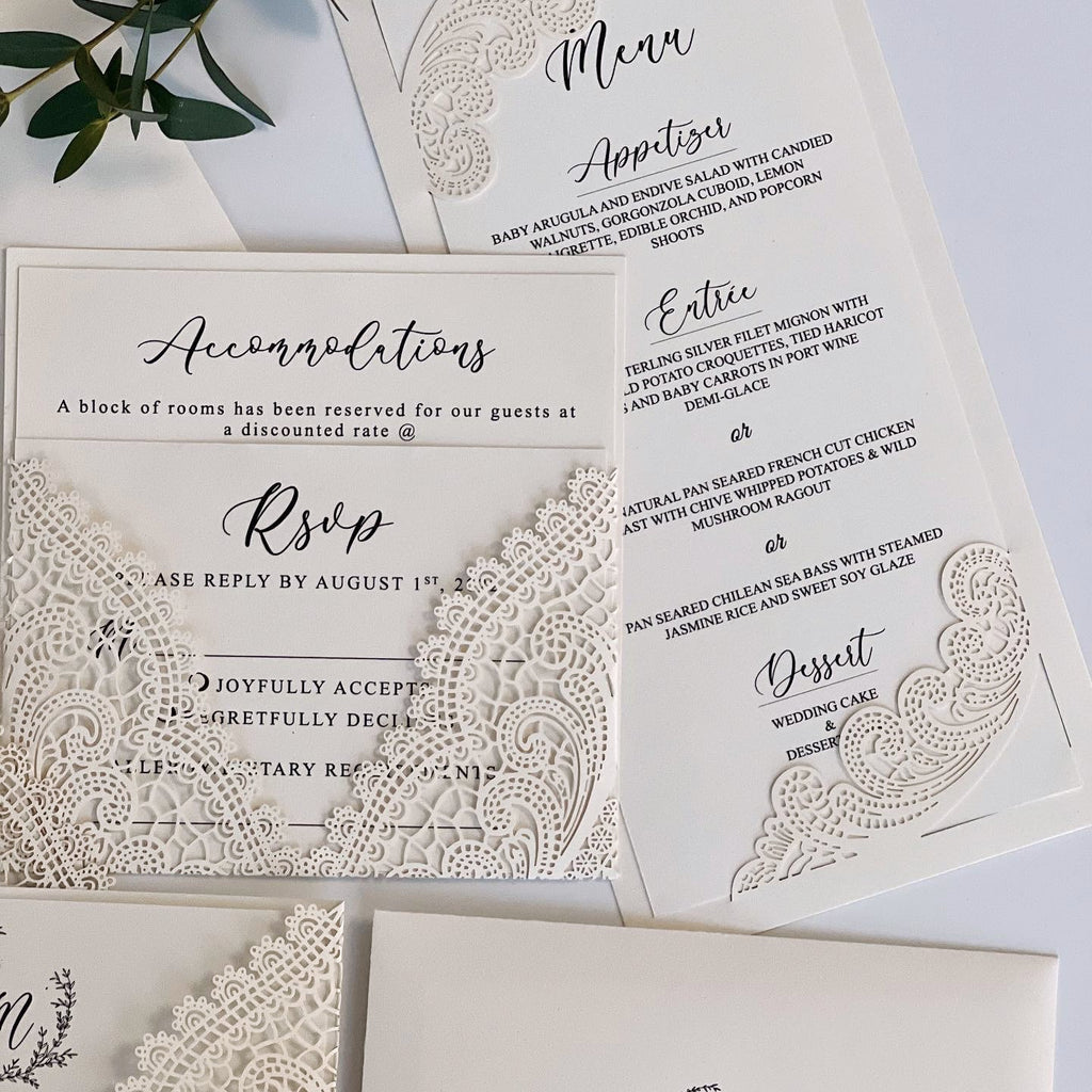 Elegant Lace Wedding Invitation Set Customized Wedding Cards with Lace Wraps Wedding Ceremony Supplies Picky Bride 