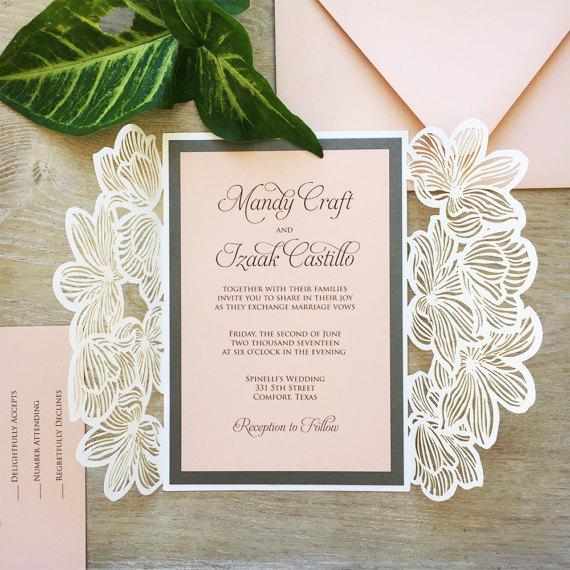 Elegant Laser Cut Invitation Wedding, Floral Wedding Cards Printed Invitation with 2 Insert Picky Bride 