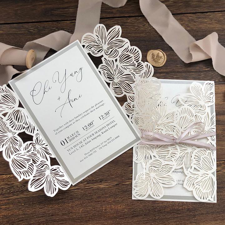 Elegant Laser Cut Invitation Wedding, Floral Wedding Cards Printed Invitation with 2 Insert Picky Bride 