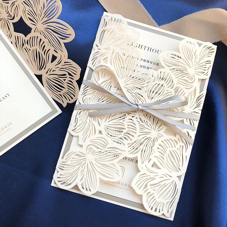 Elegant Laser Cut Invitation Wedding, Floral Wedding Cards Printed Invitation with 2 Insert Picky Bride 