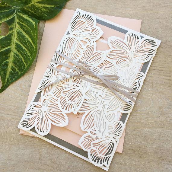 Elegant Laser Cut Invitation Wedding, Floral Wedding Cards Printed Invitation with 2 Insert Picky Bride 