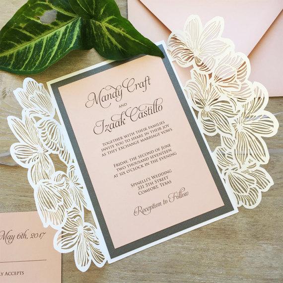 Elegant Laser Cut Invitation Wedding, Floral Wedding Cards Printed Invitation with 2 Insert Picky Bride 