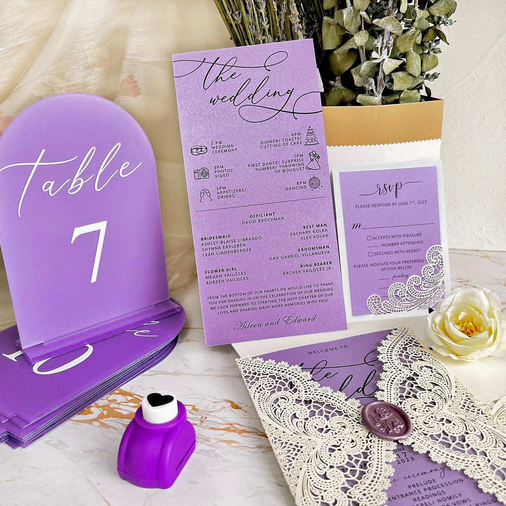 Elegant Lavender Wedding Invitation, Customized Lace Invite Cards, Wedding Ceremony Program Wedding Ceremony Supplies Picky Bride 