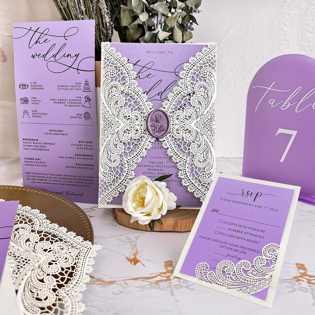 Elegant Lavender Wedding Invitation, Customized Lace Invite Cards, Wedding Ceremony Program Wedding Ceremony Supplies Picky Bride 