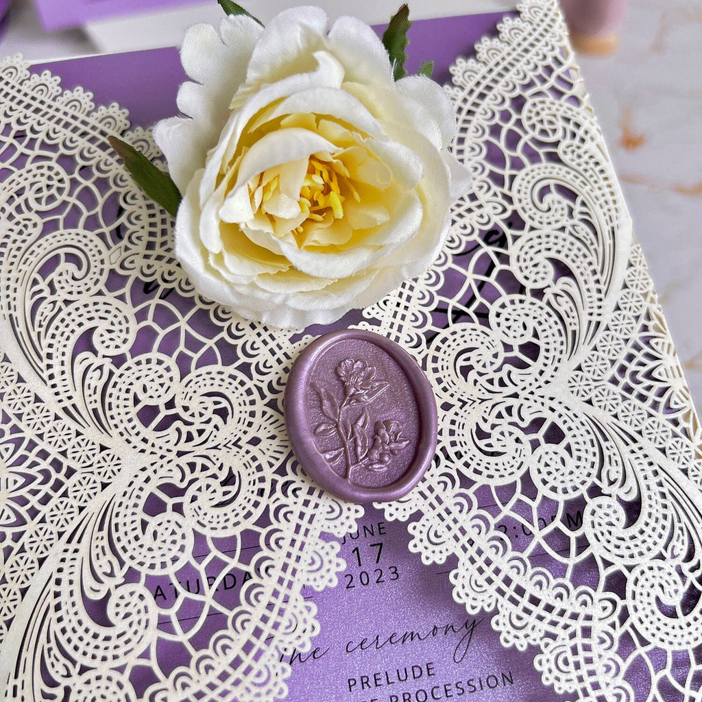 Elegant Lavender Wedding Invitation, Customized Lace Invite Cards, Wedding Ceremony Program Wedding Ceremony Supplies Picky Bride 