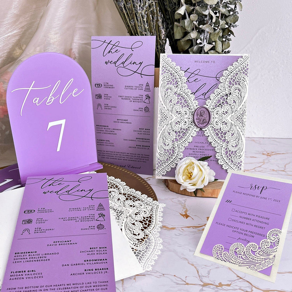 Elegant Lavender Wedding Invitation, Customized Lace Invite Cards, Wedding Ceremony Program Wedding Ceremony Supplies Picky Bride 