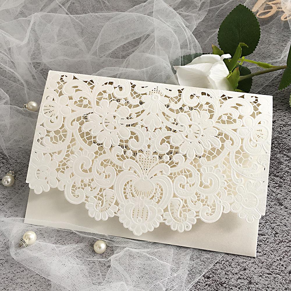 Elegant Pocket Wedding Invitations Suite Laser Cut Lace Wedding Invitation with RSVP Cards Picky Bride 