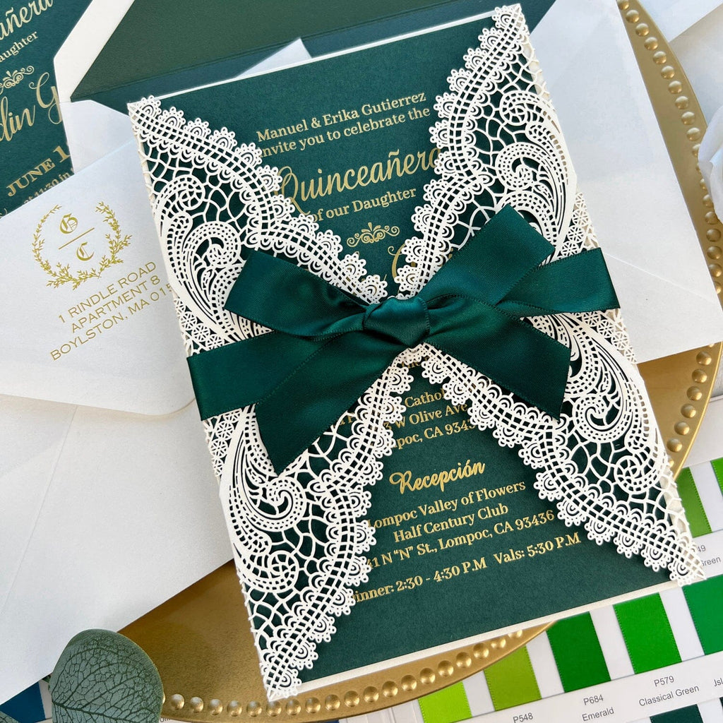 Emerald Green Quinceanera Invitation Sweet 16, Gold Foil Sweet Sixteen Birthday Invitations, Any Age Picky Bride 