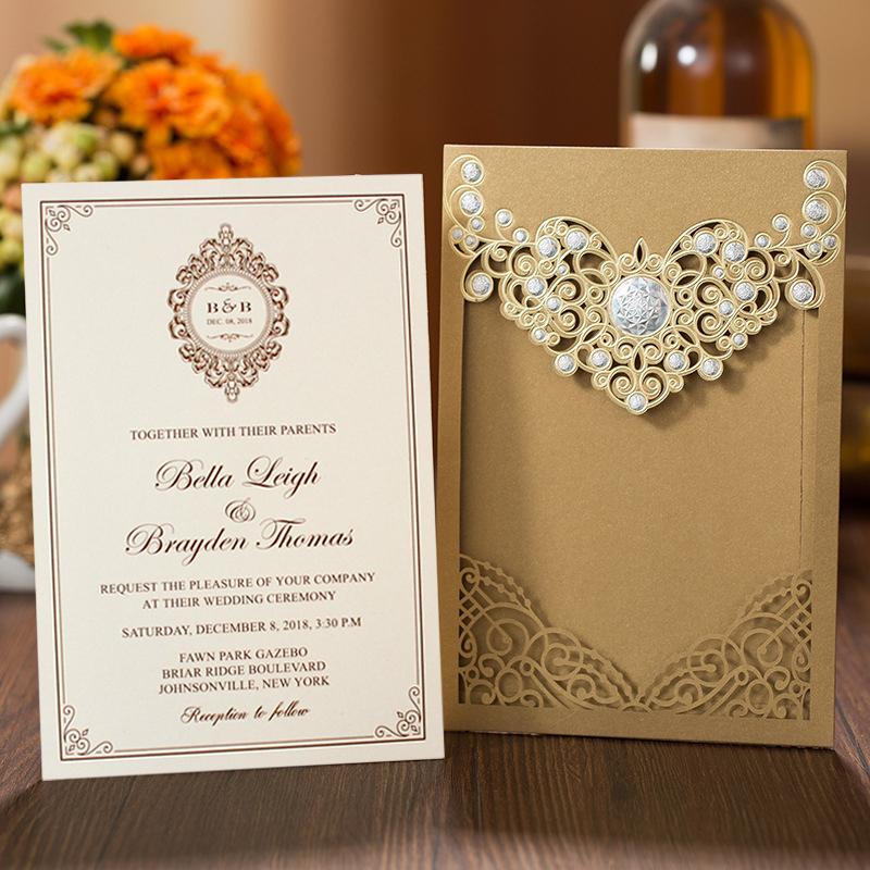 European Lace Wedding Invitation Gold PB2000-G Picky Bride 