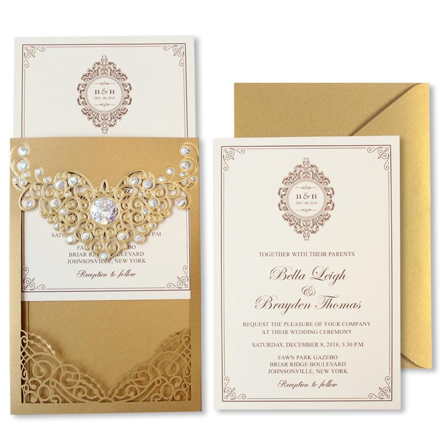 European Lace Wedding Invitation Gold PB2000-G Picky Bride 