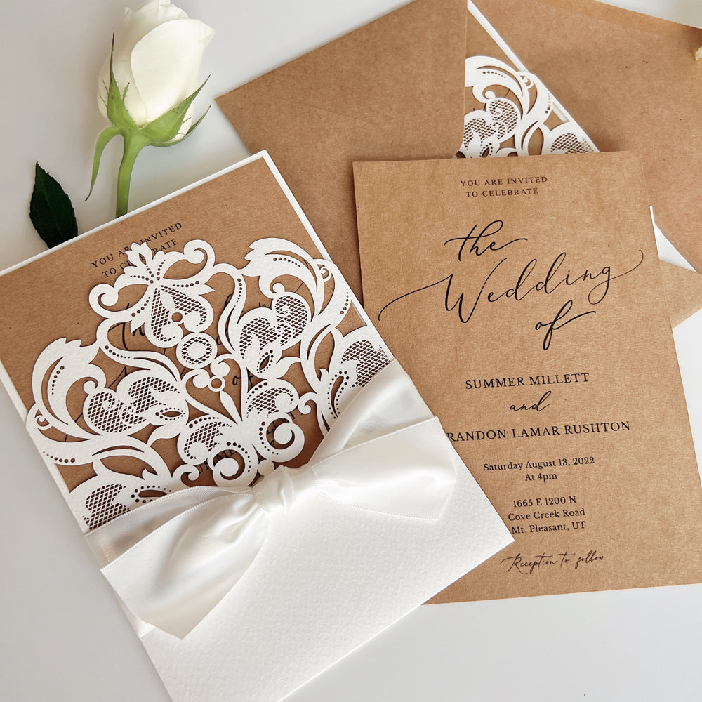 Floral the Wedding of Invitations Personalized Wedding Cards with Ribbon Bows Wedding Ceremony Supplies Picky Bride 