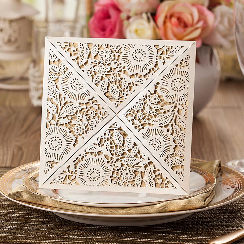 Floral Wedding Invitation Laser Cut Bridal Shower Invitation Cards - Set of 50 Picky Bride 