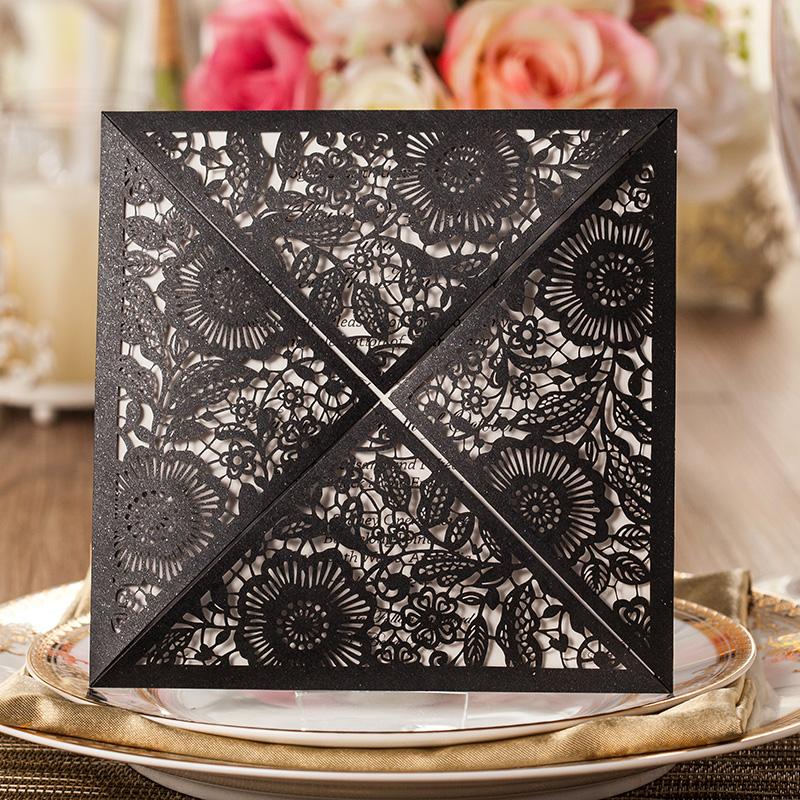 Floral Wedding Invitation Laser Cut Bridal Shower Invitation Cards - Set of 50 Picky Bride Blank Black 