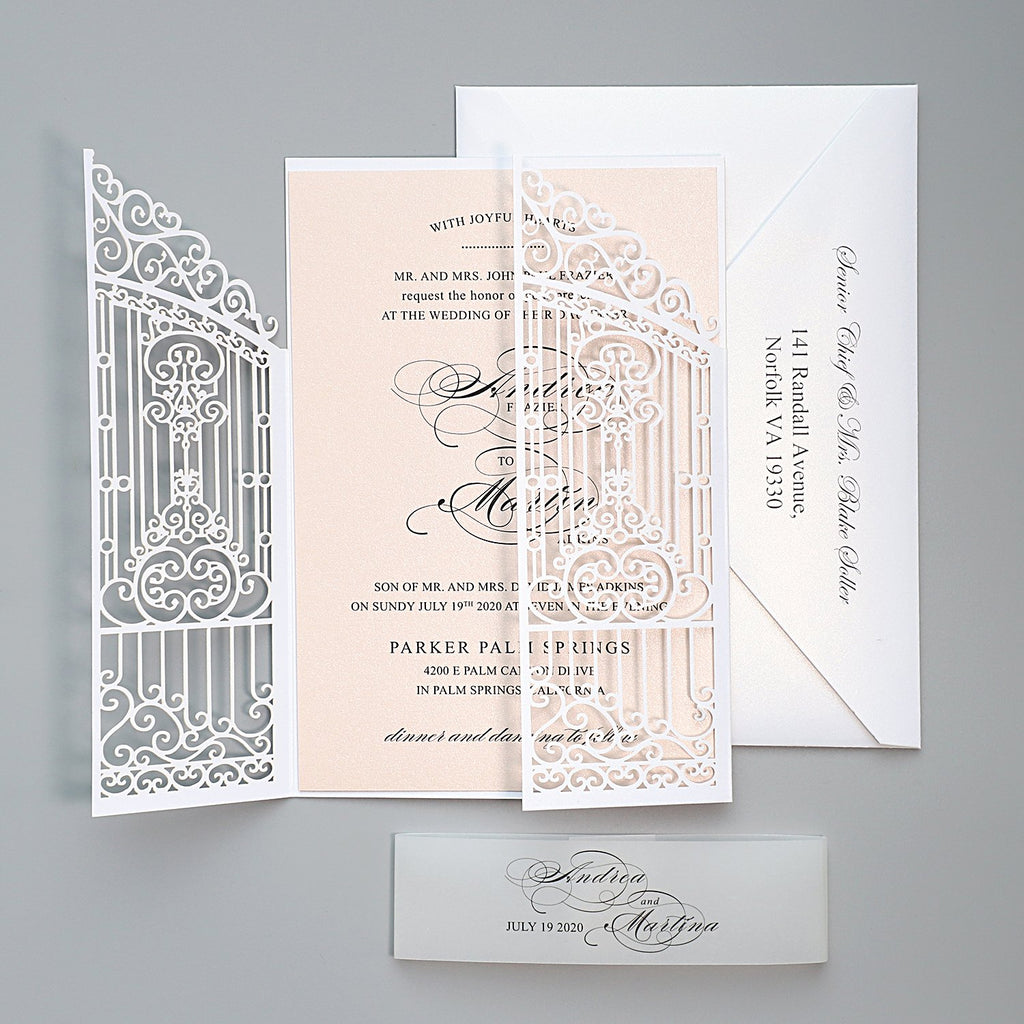 Gate Laser Cut Invitations for Wedding Calligraphy Invite Cards, Printed Envelope Available Picky Bride 