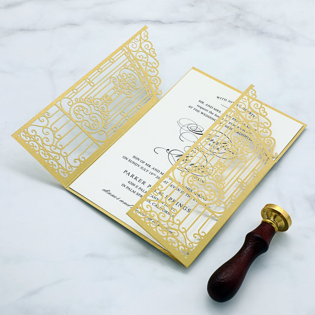 Gate Laser Cut Invitations for Wedding Calligraphy Invite Cards, Printed Envelope Available Picky Bride 