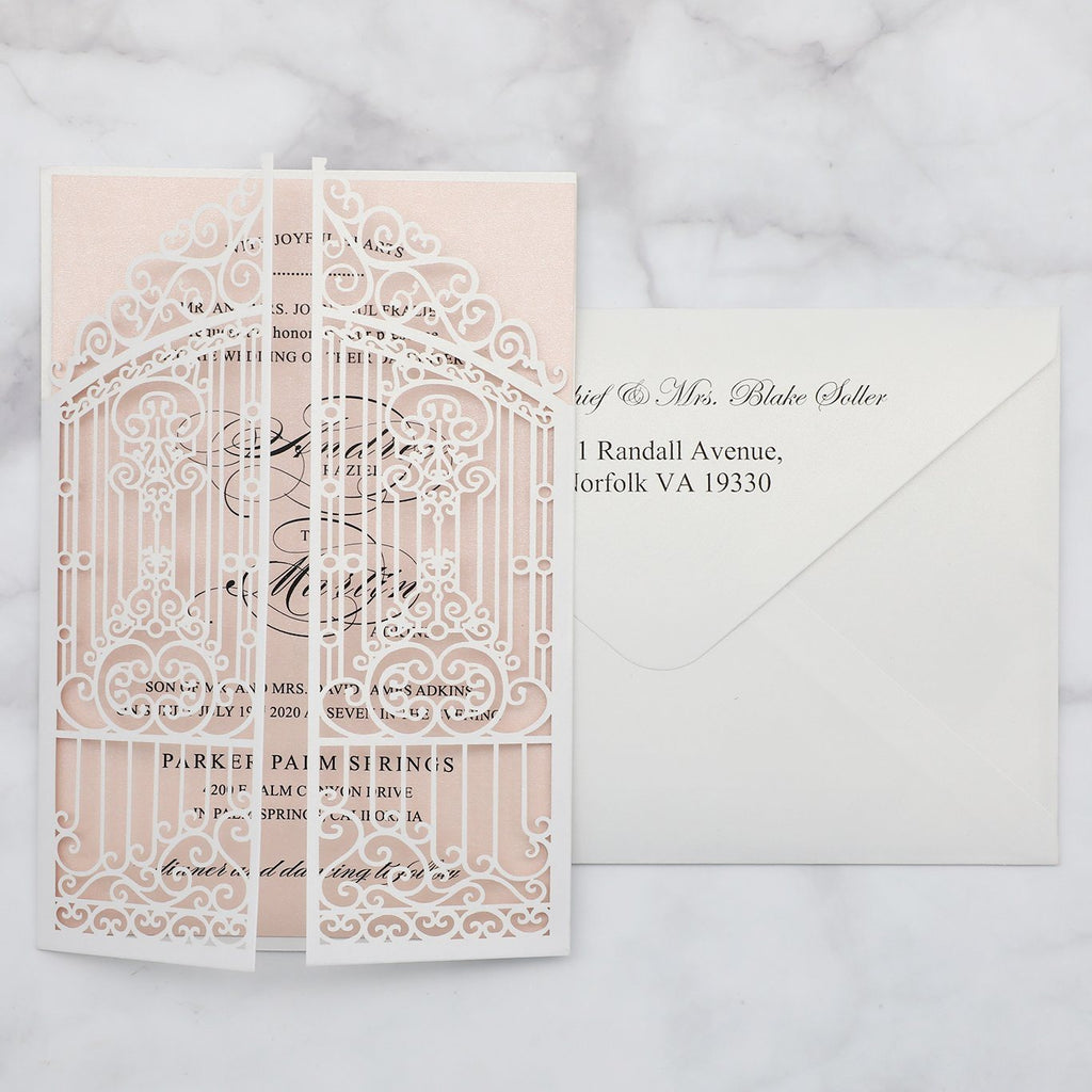 Gate Laser Cut Invitations for Wedding Calligraphy Invite Cards, Printed Envelope Available Picky Bride 