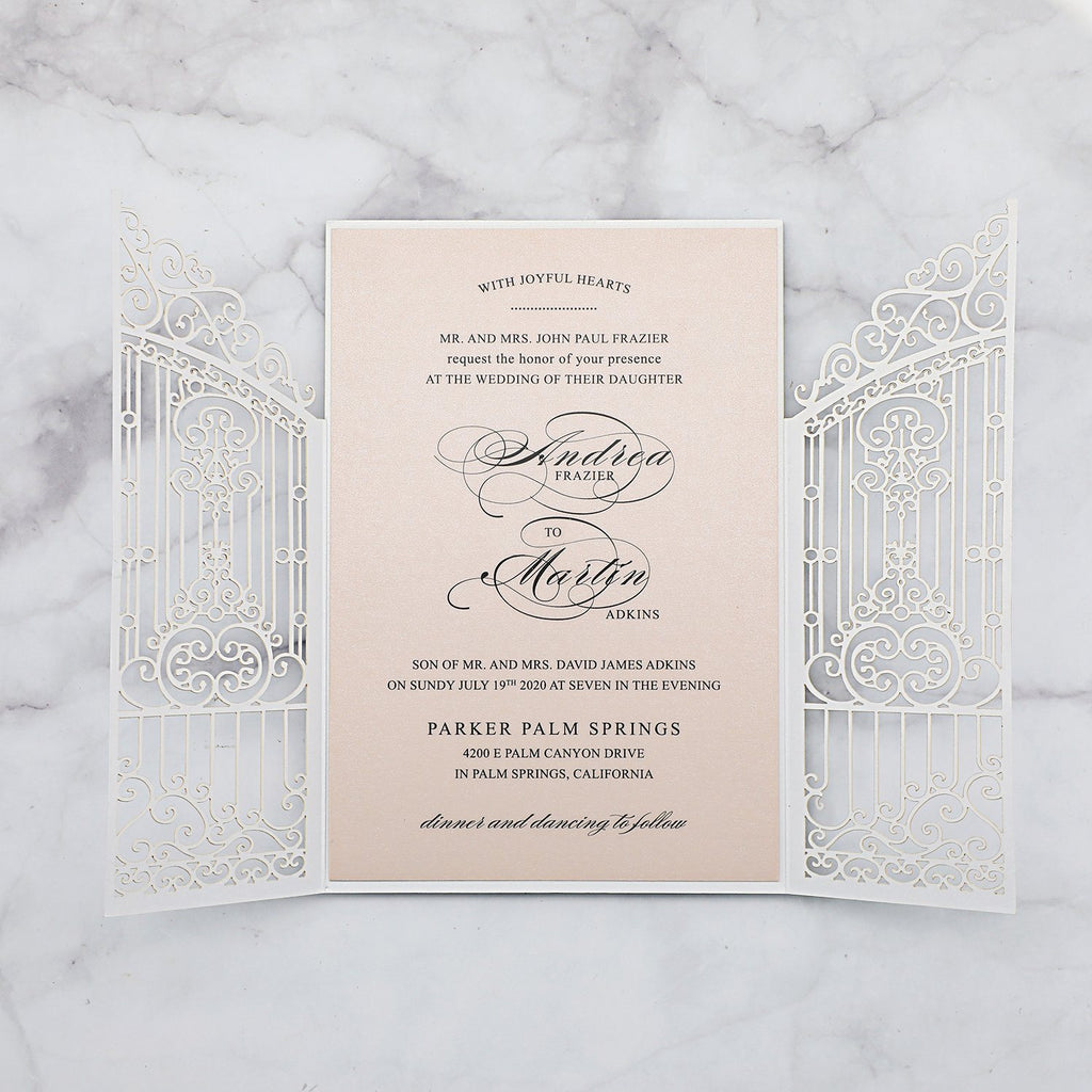 Gate Laser Cut Invitations for Wedding Calligraphy Invite Cards, Printed Envelope Available Picky Bride 