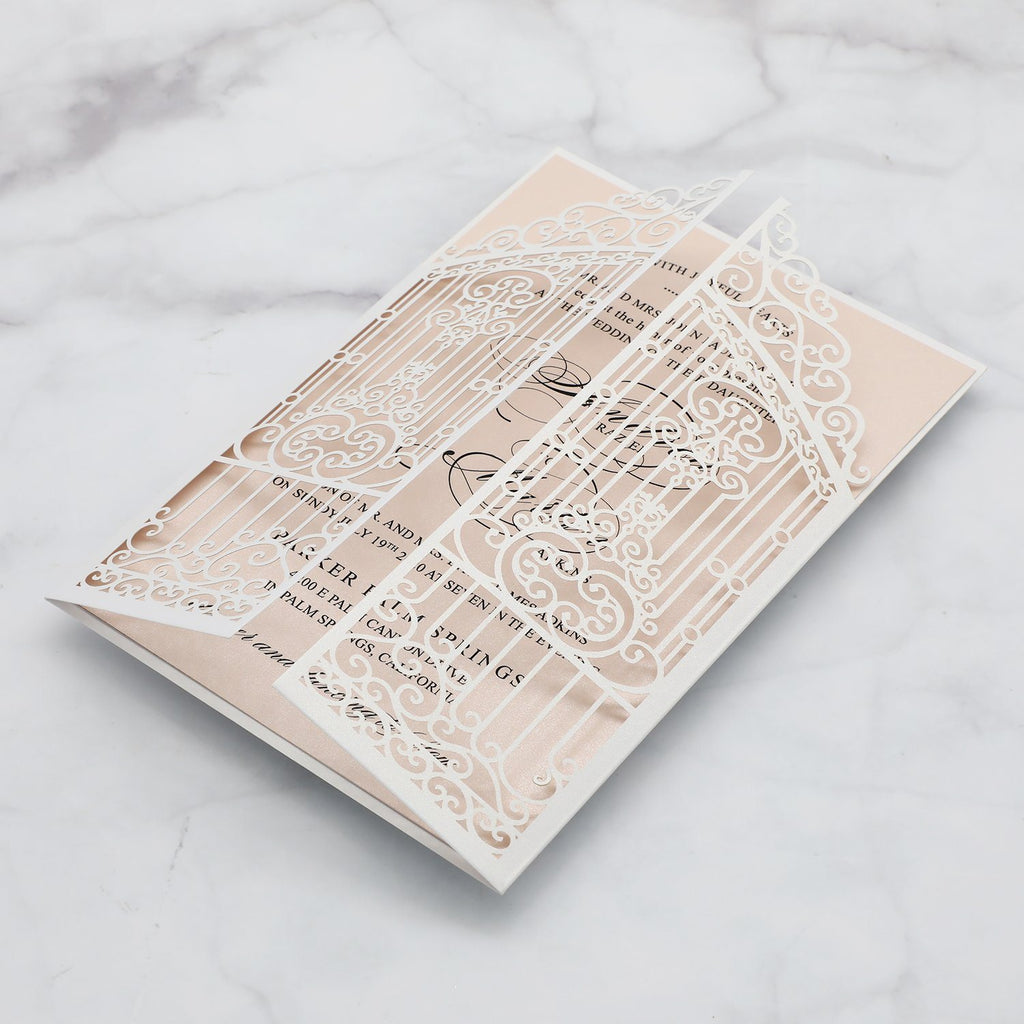 Gate Laser Cut Invitations for Wedding Calligraphy Invite Cards, Printed Envelope Available Picky Bride 