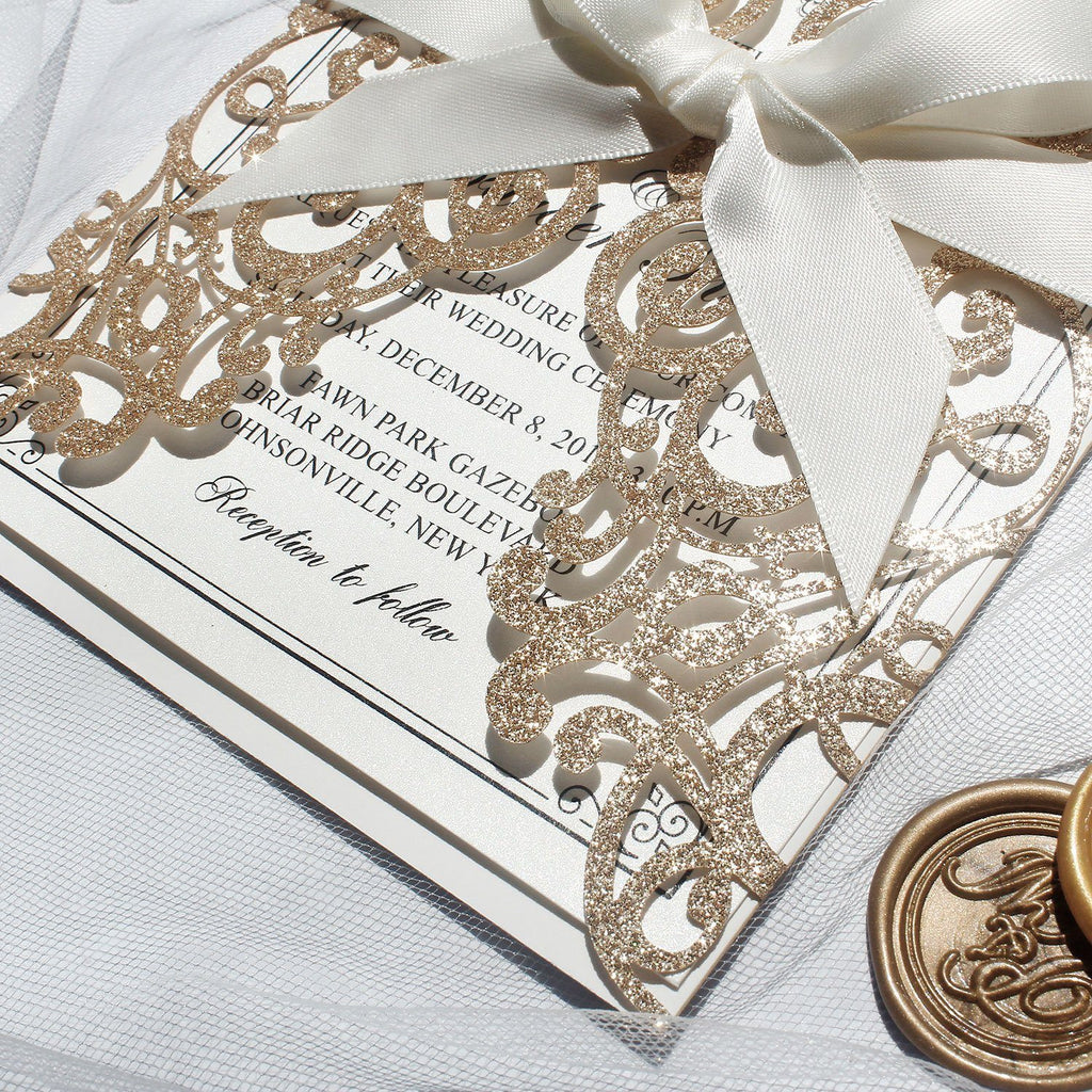 Glitter Gold Invitation Cards for Wedding/Bridal Shower 127 x 185 mm Picky Bride 