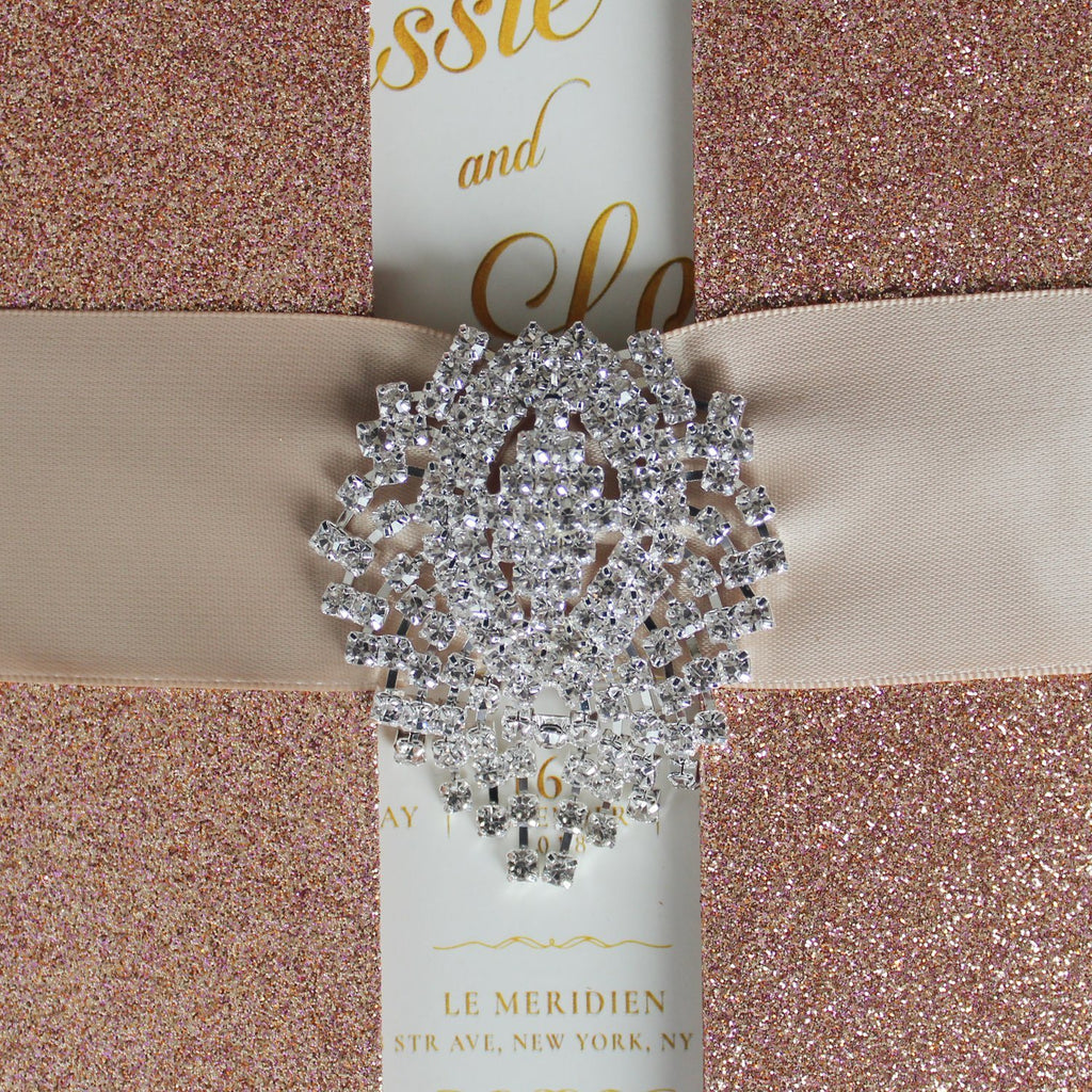 Glitter Gold Wedding Invitation with Elegant Ribbon Picky Bride 