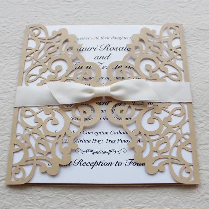 Gold and White Wedding Invitation Set, Gold Lace Invitation Cards Picky Bride 