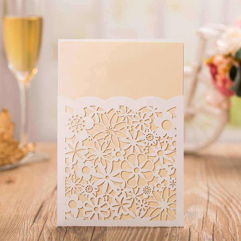 Gold Flower Wedding Invitations Elegant Invitation Cards - Set of 50pcs Picky Bride Blank White 