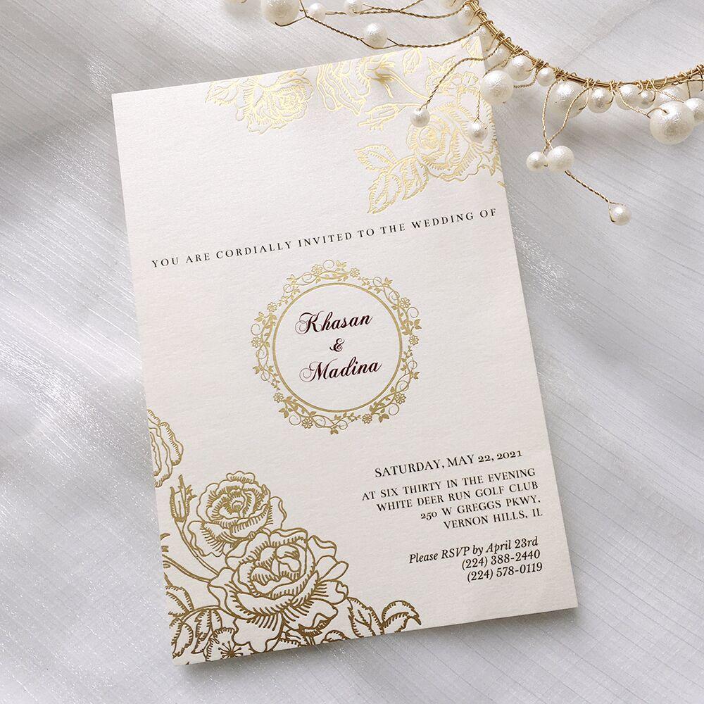 Gold Foil Customized Wedding Invitations with Vellum Paper Wedding Ceremony Supplies Picky Bride 