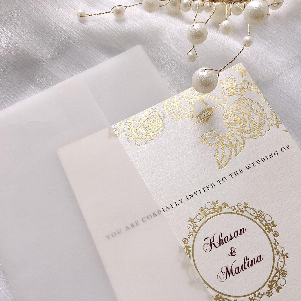 Gold Foil Customized Wedding Invitations with Vellum Paper Wedding Ceremony Supplies Picky Bride 