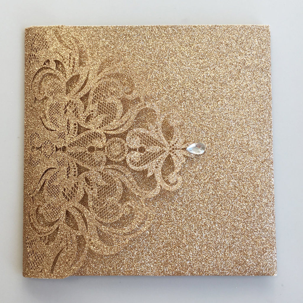 Gold Glitter Laser Cut Wedding Invites with RSVP Cards Luxury Wedding Cards Picky Bride 