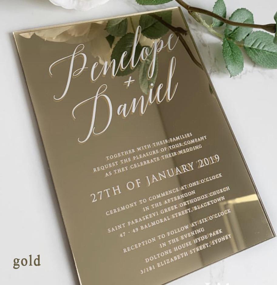 money tree wedding invitation wording Gold Mirror Acrylic Wedding Invitations Mirror Invitation Card Luxury