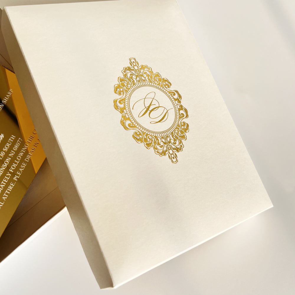 Gold Mirror Box Wedding Invitations, Customized Gold Foil Printing Box Wedding Ceremony Supplies Picky Bride 