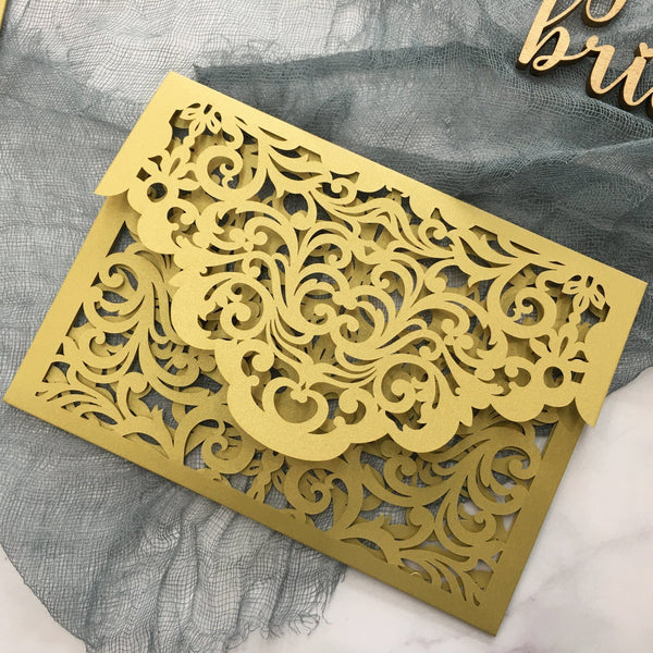 Gold Pocket Wedding Invitations Suite Elegant Laser Cut Invitation Wedding Cards Picky Bride 