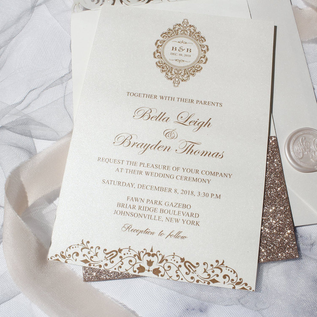 Gold Rose Wedding Invitations, Lace Wedding Invitation Card Picky Bride 