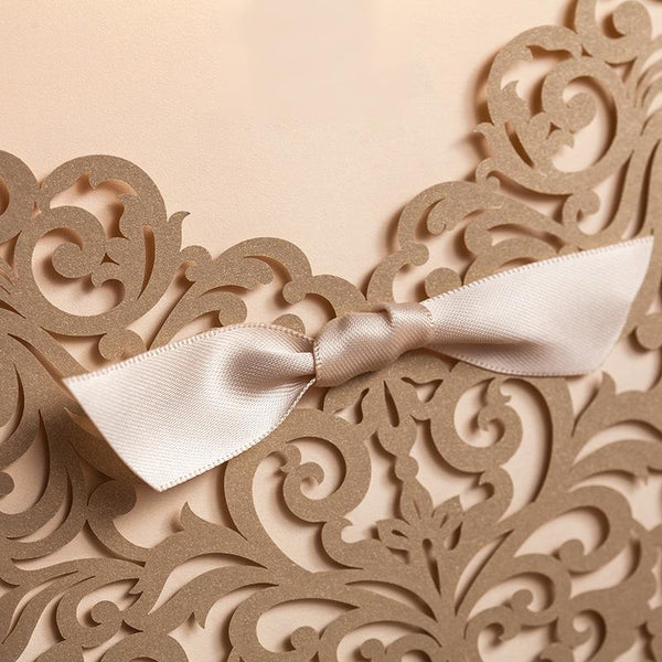 Gold Wedding Invitation, Pocket Wedding Invitation - Set of 50pcs Picky Bride 