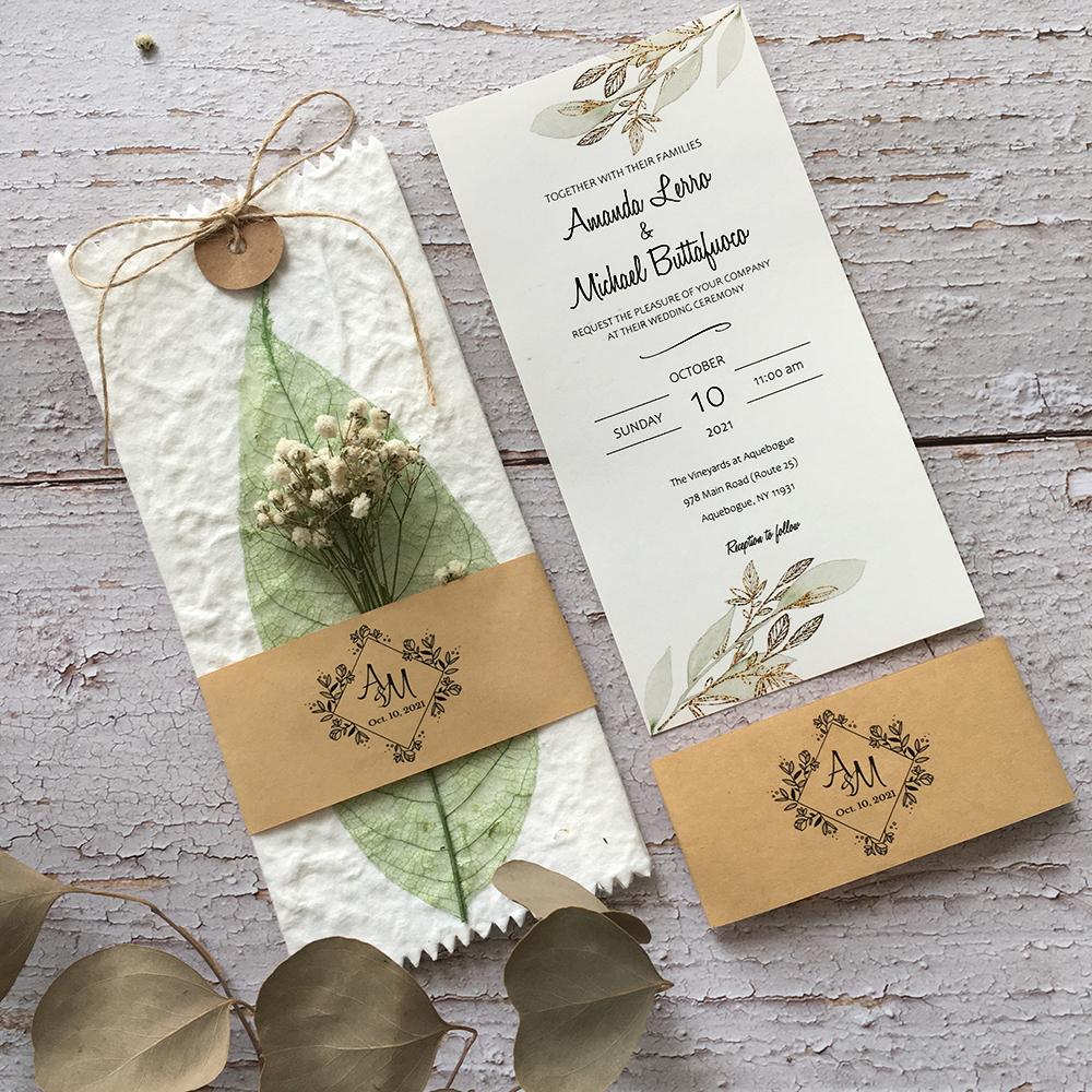Greenery Wedding Invitation Set, Botanical Veins Wedding Invitations with Baby's Breath Bundle Wedding Ceremony Supplies Picky Bride 