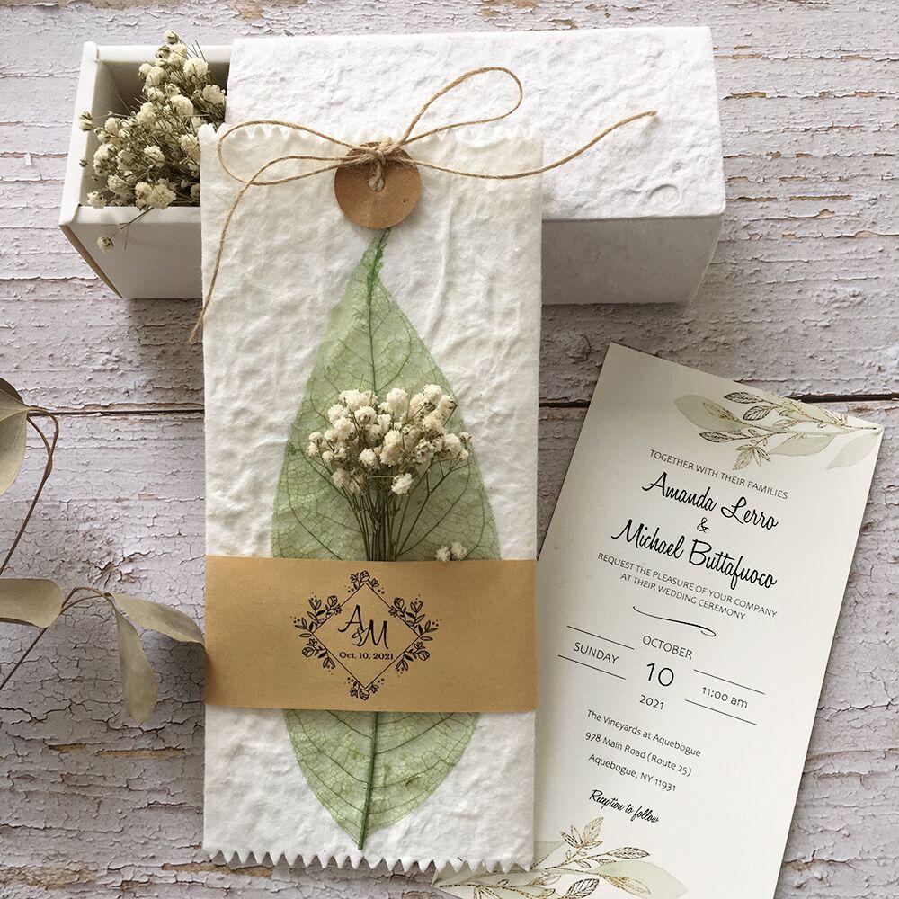 Greenery Wedding Invitation Set, Botanical Veins Wedding Invitations with Baby's Breath Bundle Wedding Ceremony Supplies Picky Bride 