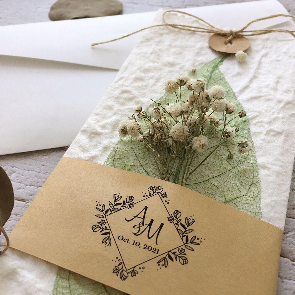 Greenery Wedding Invitation Set, Botanical Veins Wedding Invitations with Baby's Breath Bundle Wedding Ceremony Supplies Picky Bride 