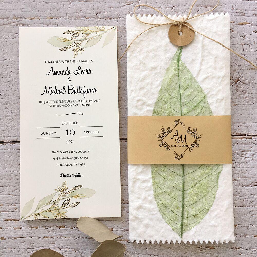 Greenery Wedding Invitation Set, Botanical Veins Wedding Invitations with Baby's Breath Bundle Wedding Ceremony Supplies Picky Bride 