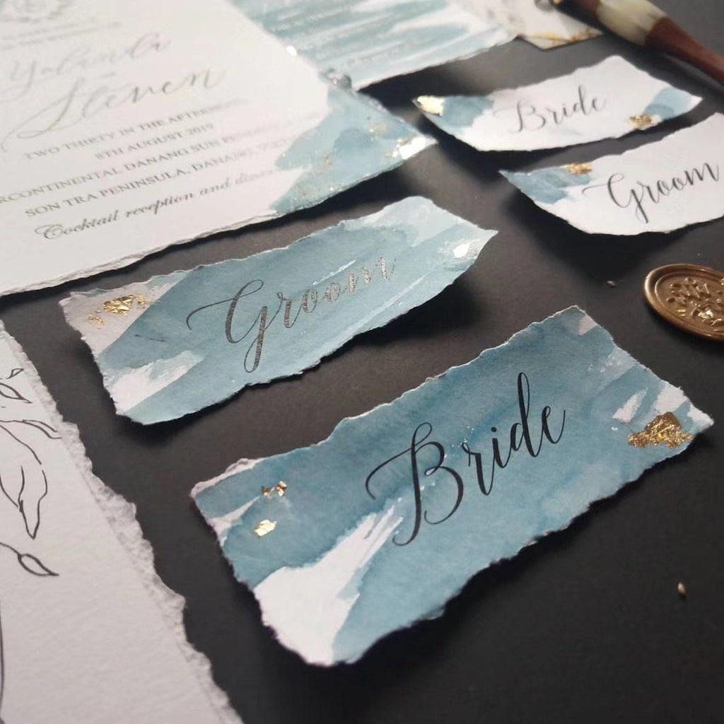 Handmade Deckle-edge Invitation Cards with Vellum Paper Wrap for Wedding / Birthday Picky Bride 