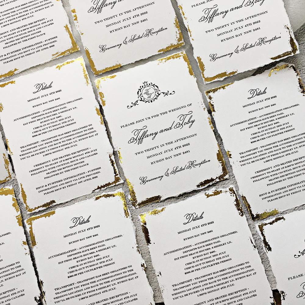 Handmade Gold Deckled Edge Wedding Invitations with Lining Envelopes Wedding Ceremony Supplies Picky Bride 